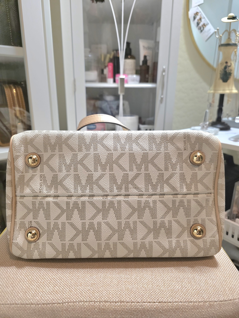 Michael Kors Speedy Cream/Beige Signature MK Satchel - Picture 7 of 12